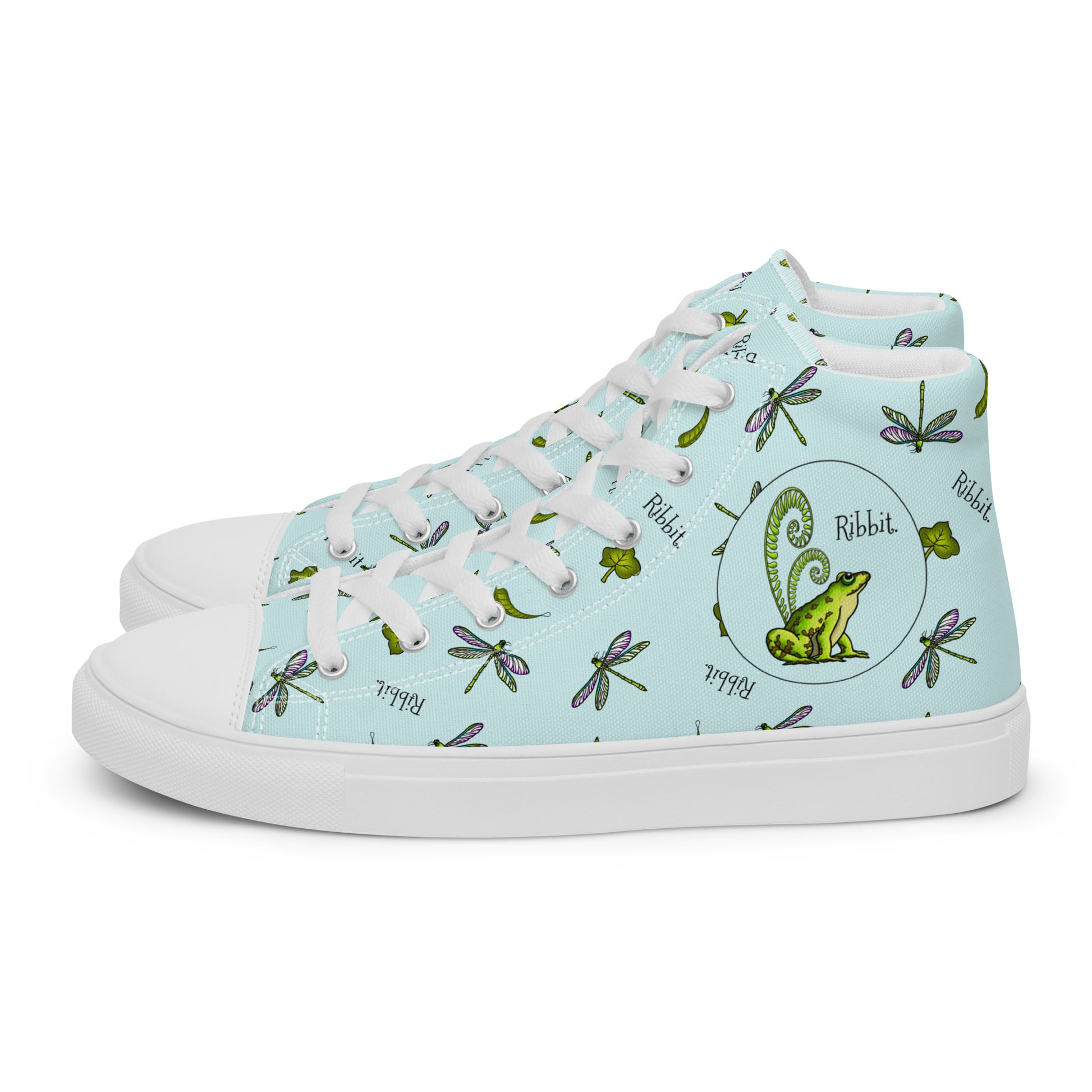Stormseye Design Pretty Frog Dragonfly high top shoes, white sole, side view