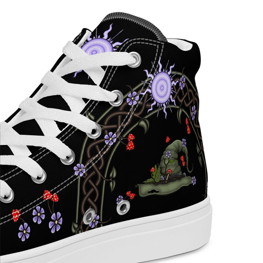 Stormseye Design hedge witch high top shoes, white sole, detail view