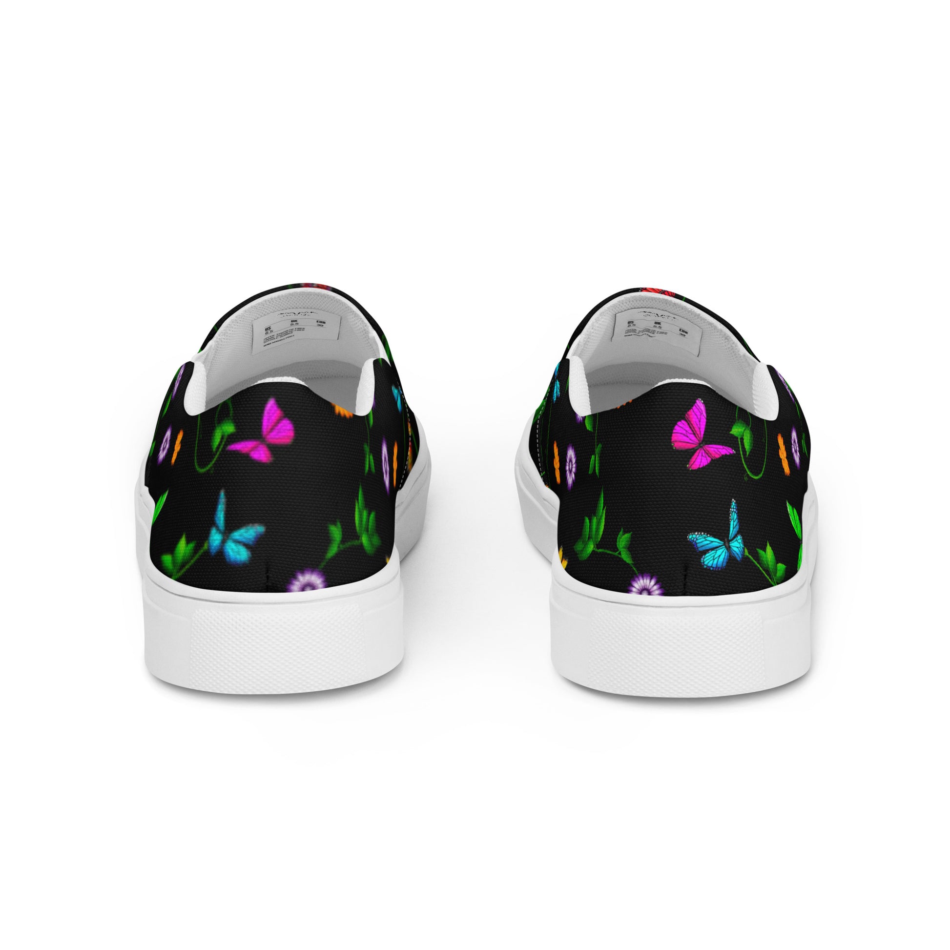 Stormseye Design Night Flying Butterflies slip on shoes, black, back view
