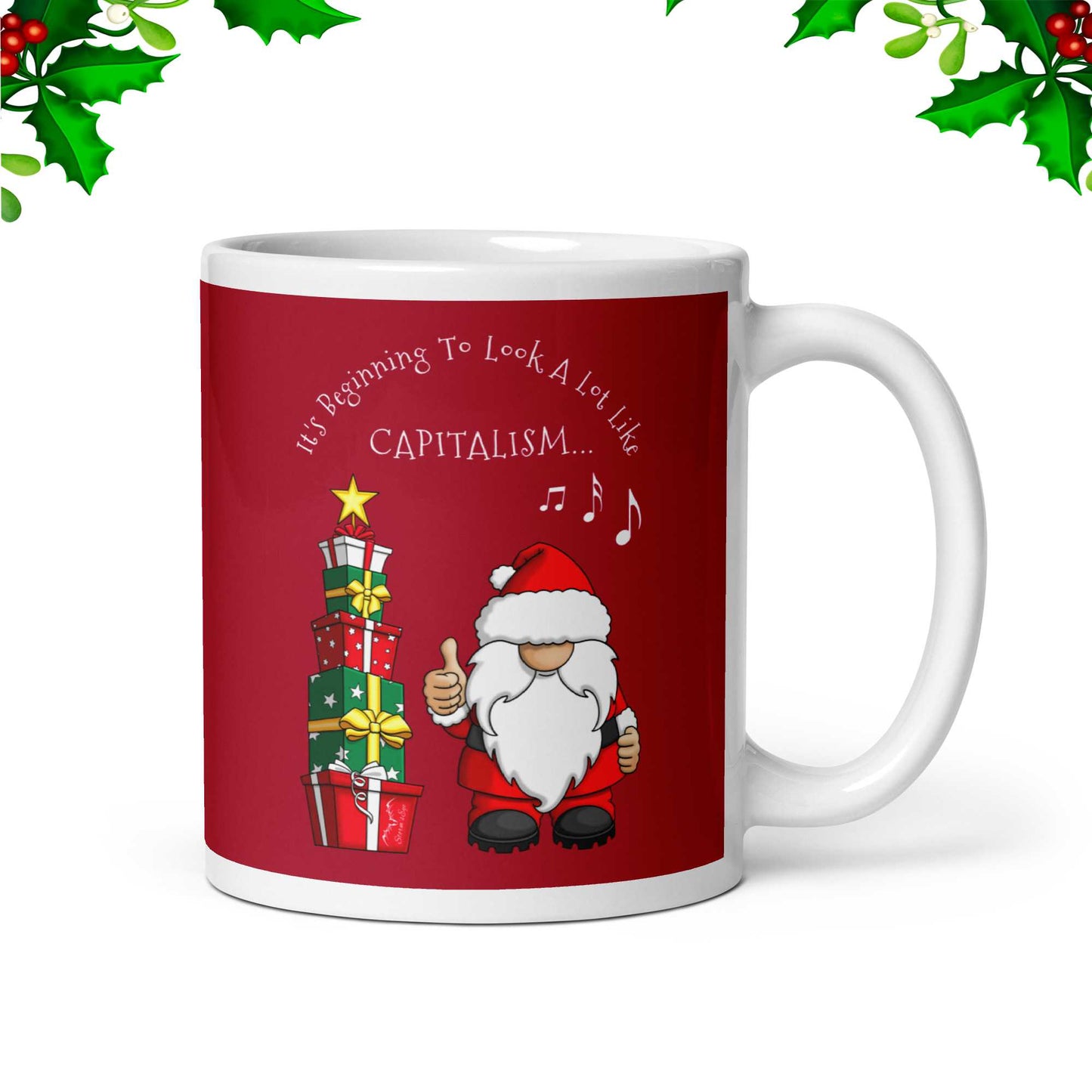 Stormseye Design festive cute santa capitalism mug red