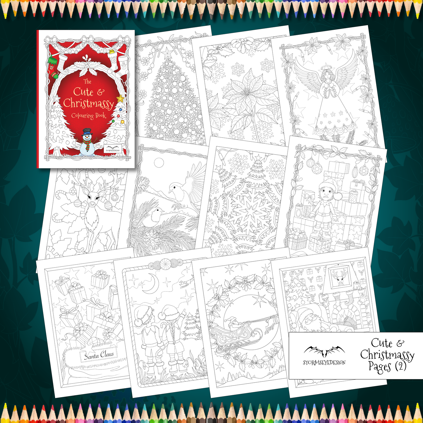 The Cute & Christmassy Colouring Book | 32 Xmas Themed Designs to Colour | Paperback A4