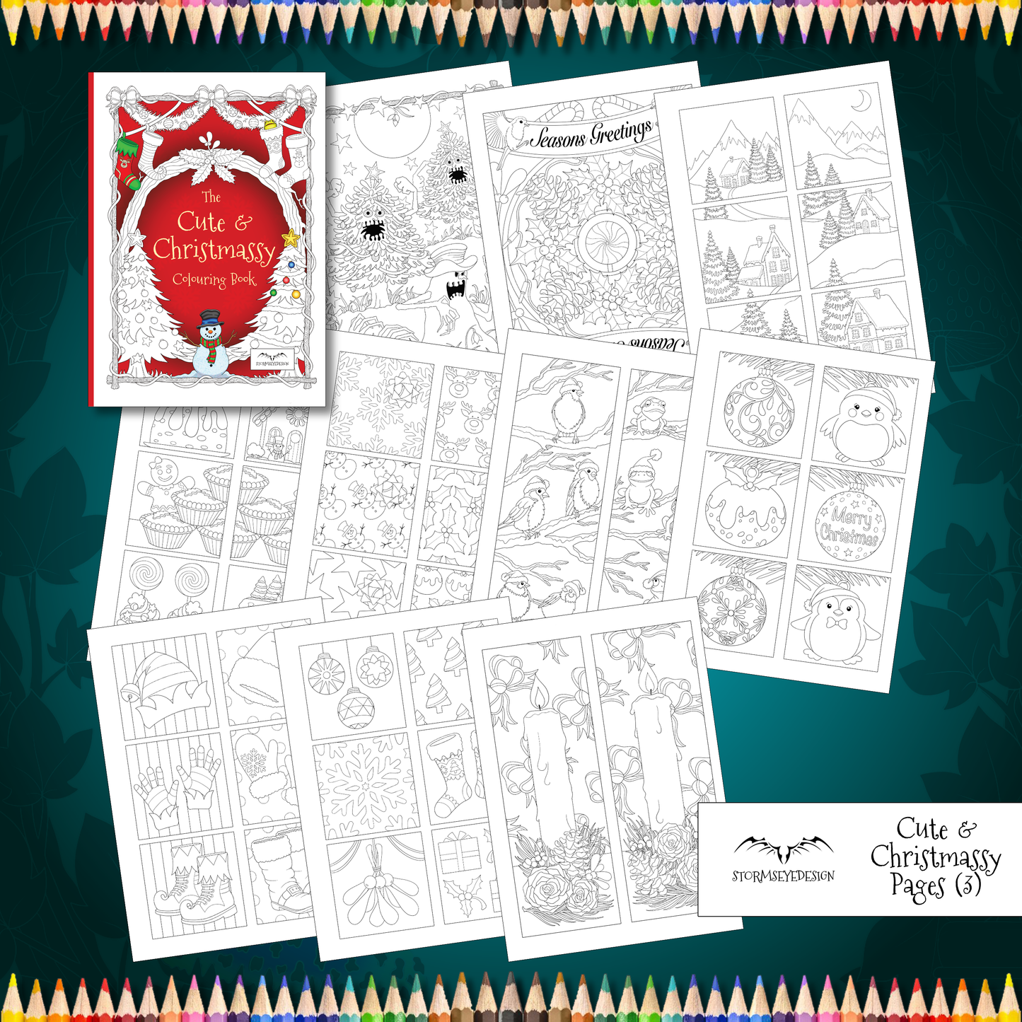 The Cute & Christmassy Colouring Book | 32 Xmas Themed Designs to Colour | Paperback A4