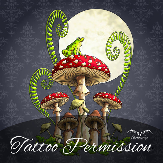 Moonlight Mushrooms Cottagecore tattoo design by Stormseye Design