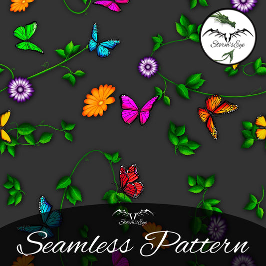 Night flying butterflies seamless repeat pattern instant download by Stormseye Design
