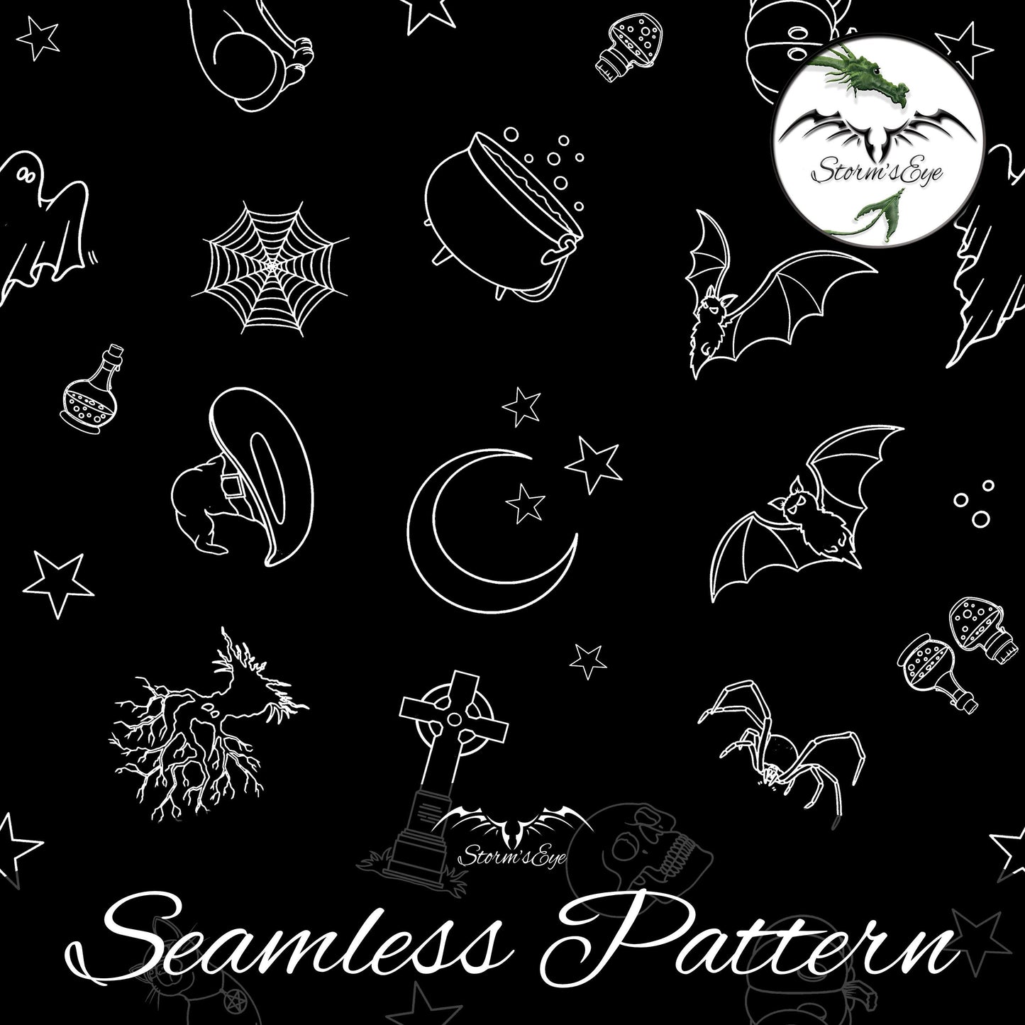 Halloween Vibe spooky seamless repeat pattern instant download by Stormseye Design