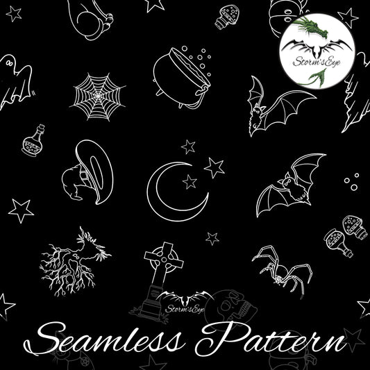 Halloween Vibe spooky seamless repeat pattern instant download by Stormseye Design