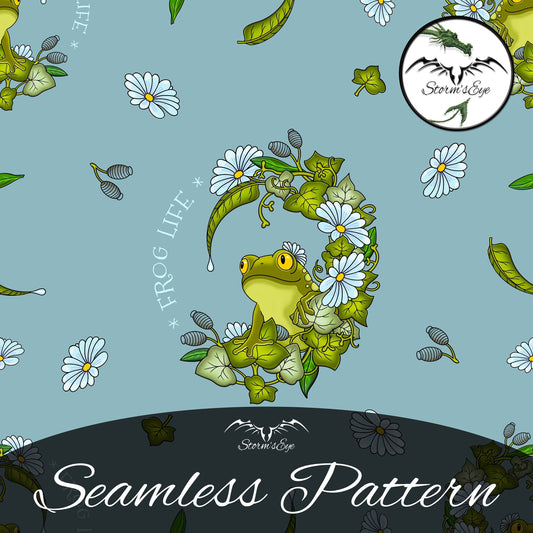Frog Life frogs and flowers seamless repeat pattern instant download by Stormseye Design