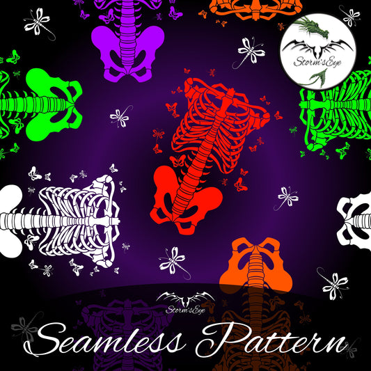 Halloween Torso Skeletons seamless repeat pattern instant download by Stormseye Design